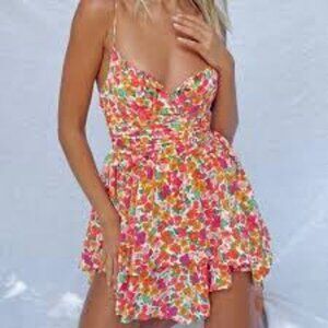 Princess Polly Floral Mini Dress US 10 Spaghetti Strap Ruffle Sundress